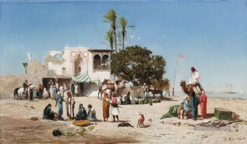  arc - Marche au bord du Nil Victor Huguet Orientalist